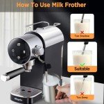 Ollygrin Espresso Machine,20 Bar Semi-Automatic Espresso Maker with Milk Frother,Touch Screen Black Stainless Steel Coffee Machine with 40oz Removable Water Tank,Cappuccino,Latte,Americano for Home
