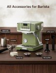 Neretva Espresso Machine, 15 Bar LCD Display Espresso Maker Manual&Auto Mode Stainless Steel Espresso Coffee Machines with 60oz Water Tank&Milk Frother for Home Barista -Green