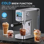 SOWTECH Espresso Machine 20 Bar, Compact Espresso Maker with Milk Frother, Stainless Steel Coffee Machine with 42 oz Water Tank for Cappuccino, Latte&Cold Brew, Home&Office, Silver