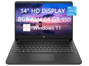 HP Premium 14-inch HD Laptop| Intel Celeron N4120 to 2.8GHz 8GB RAM 64GB SSD| Webcam Fast Charge Bluetooth HDMI USB-C Wi-Fi| Win 11 S with 1 Year MS 365| LIONEYE HDMI Cable| Black (Renewed)