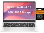 HP Chromebook 15.6" HD (Intel Pentium N6000, 8GB RAM, 128GB Storage (64GB eMMc + 64GB SD Card), UHD Graphics, Numeric KB) , Webcam, Wi-Fi, Chrome OS, Silver (Renewed)