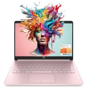 HP Portable Laptop, 14’’ HD Display, 16GB RAM, 64GB eMMC, Intel Quad-Core N4120, Student and Business, Webcam, HDMI, Wi-Fi, RJ-45, Windows 11 Home, Pink (Renewed)