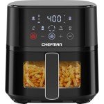 Chefman Air Fryer – 4 QT Compact Airfryer for Quick & Easy Meals, Features Hi-Fry Technology for Extra Crisp, Easy-View Window, Touch Controls with 4 Presets, Nonstick & Dishwasher Safe Basket - Black