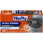 Hefty Ultra Strong 13 Gallon Trash Bags, Black Tall Kitchen Trash Bags 13 Gallon Size, Break Resistant Drawstring Enclosure, Continuous Odor Control, Blackout, Unscented, 40 Bags