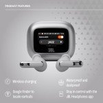 JBL Live Beam 3 - True wireless noise-cancelling stick-closed earbuds, 48Hrs total playback, Wireless Charging, 6 Mics for perfect calls, Multi-point connection, IP55 waterproof and dustproof (Silver)
