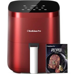 Air Fryer, Beelicious 8-in-1 Smart Compact 4QT Air Fryers, Shake Reminder,450°F Digital Airfryer with Flavor-Lock Tech, Tempered Glass Display, Dishwasher-Safe & Nonstick,Fit for 1-3 People, Red