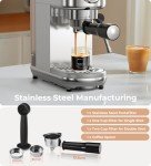 Espresso Machine with Milk Frother, 20 Bar High Pressure Professional Espresso Maker Automatic, Compact Stainless Steel Coffee Machine for Cappuccino, Latte, Gift for Coffee Lover, Silver