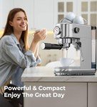 Espresso Machine with Milk Frother, 20 Bar High Pressure Professional Espresso Maker Automatic, Compact Stainless Steel Coffee Machine for Cappuccino, Latte, Gift for Coffee Lover, Silver