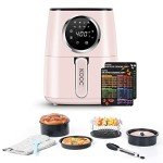 KOOC Pink Air Fryer with Accessories, 4.5 Quart Electric Hot Oven Cooker, With Cheat Sheet, LED Touch Digital Screen, 8 in 1, Customized Temp/Time, Nonstick Basket, Large