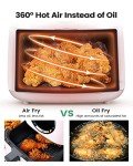 KOOC Pink Air Fryer with Accessories, 4.5 Quart Electric Hot Oven Cooker, With Cheat Sheet, LED Touch Digital Screen, 8 in 1, Customized Temp/Time, Nonstick Basket, Large
