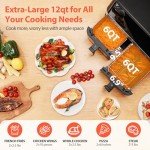 12QT Large Dual Air Fryer, 10-in-1 Double Zone Airfryer with 2×6QT Baskets, 60° Easy-Panel with Full Touchscreen, SyncCook Function, Viewing Window, Nonstick & Dishwasher Safe, 2 Dishes at Once, Black