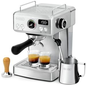 HIBREW H10A - Programmable Espresso Machine - 58mm Portafilter in Stainless Steel - Temperature & Cup Volume Adjustable at will - With Intelligent Display Screen & Pressure Gauge (Metallic Grey)