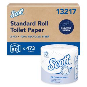 Scott 100 Percent Recycled Fiber Bulk Toilet Paper (13217), 2-Ply, Individually Wrapped, 80 Rolls of 473 Sheets