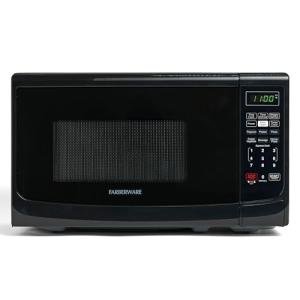 Farberware Countertop Microwave 700 Watts, 0.7 Cu. Ft. - Microwave Oven With LED Lighting and Child Lock - Perfect for Apartments and Dorms - Easy Clean Grey Interior, Retro Black