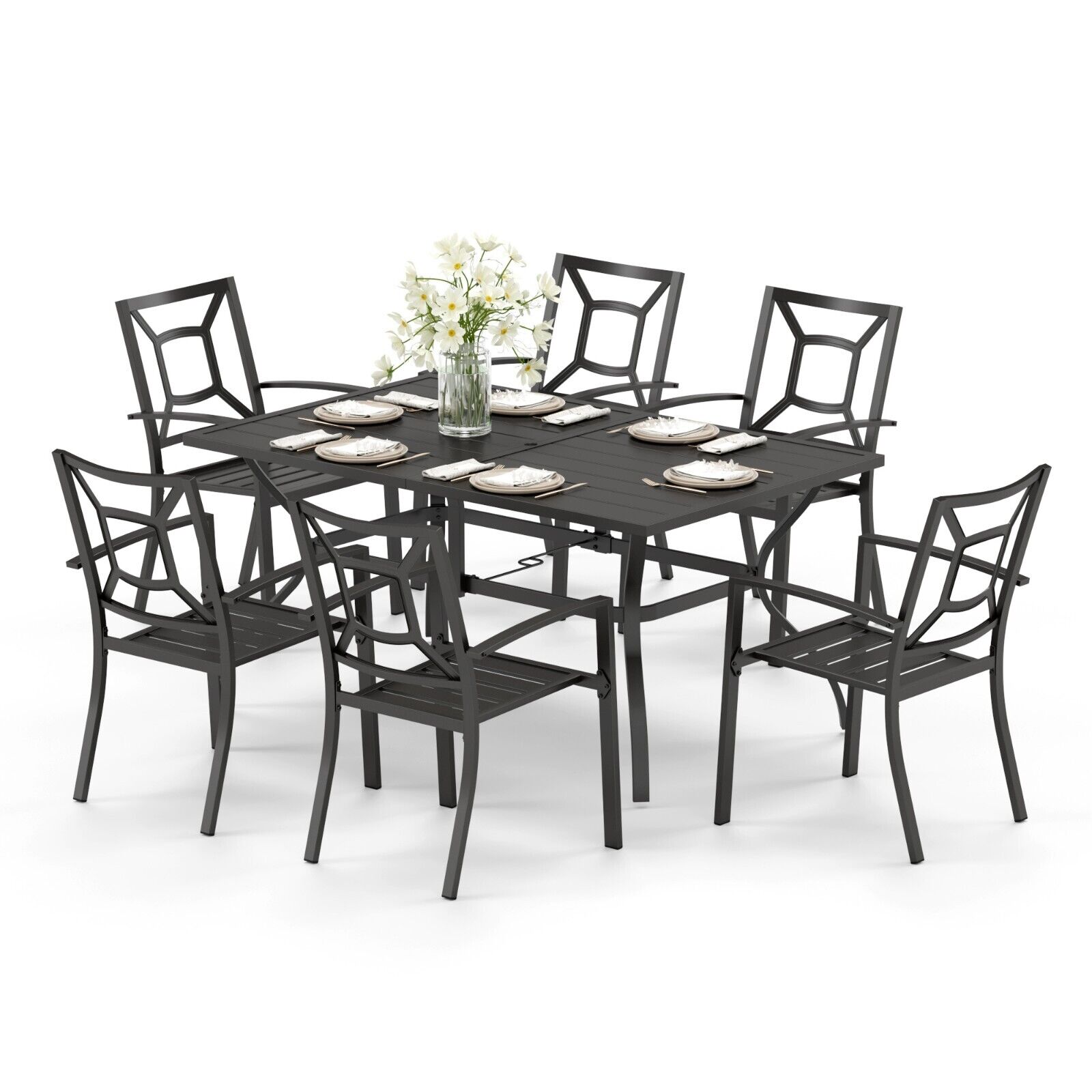 Outdoor Patio Dining Set with Stackable Chairs and Rectangle Table