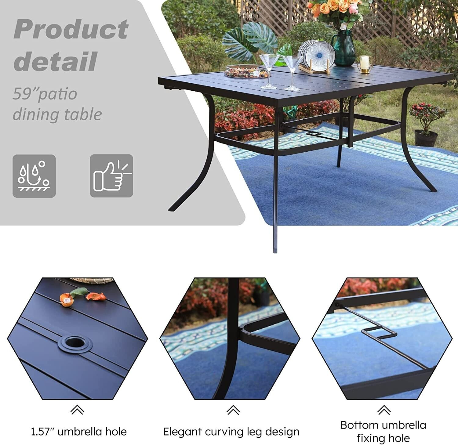 Outdoor Patio Dining Set with Stackable Chairs and Rectangle Table