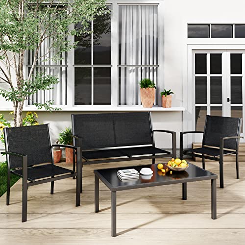 Outdoor Patio Furniture Set with Glass Coffee Table