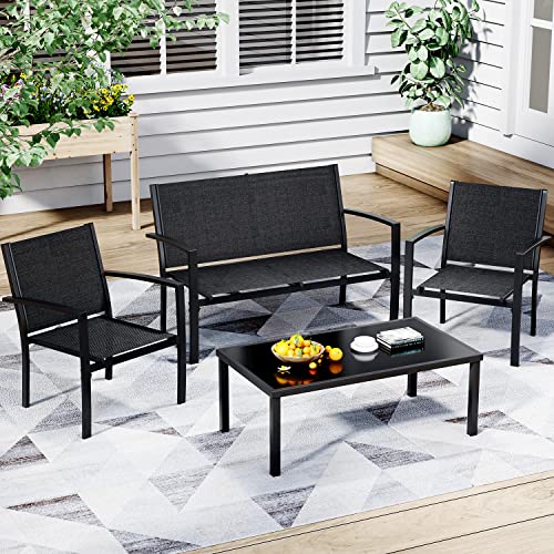 Outdoor Patio Furniture Set with Glass Coffee Table