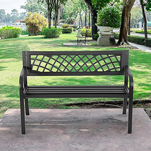 Outdoor Iron Steel Garden Bench with Mesh Pattern