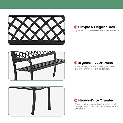 Outdoor Iron Steel Garden Bench with Mesh Pattern