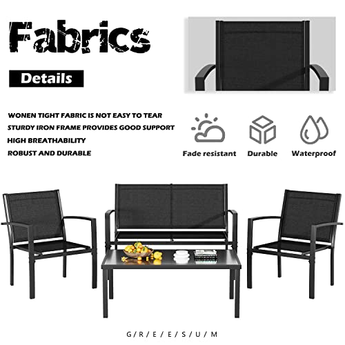 Outdoor Patio Furniture Set with Glass Coffee Table