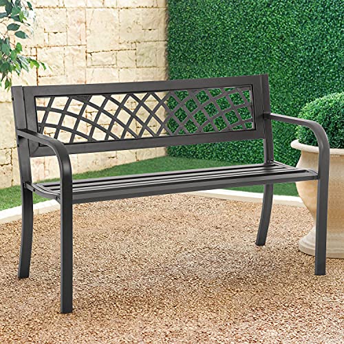 Outdoor Iron Steel Garden Bench with Mesh Pattern
