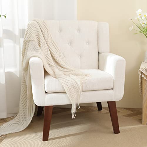 Modern Beige Accent Reading Chair with Lounge Arm