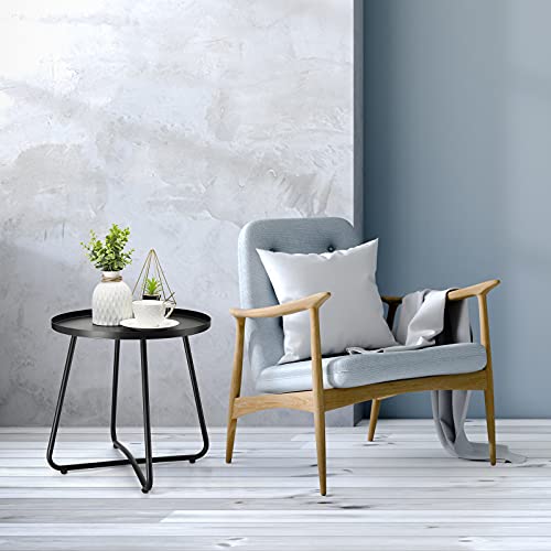 danpinera Outdoor Side Tables, Weather Resistant Steel Patio Side Table, Small Round Outdoor End Table Metal Side Table for Patio Yard Balcony Garden Bedside Black