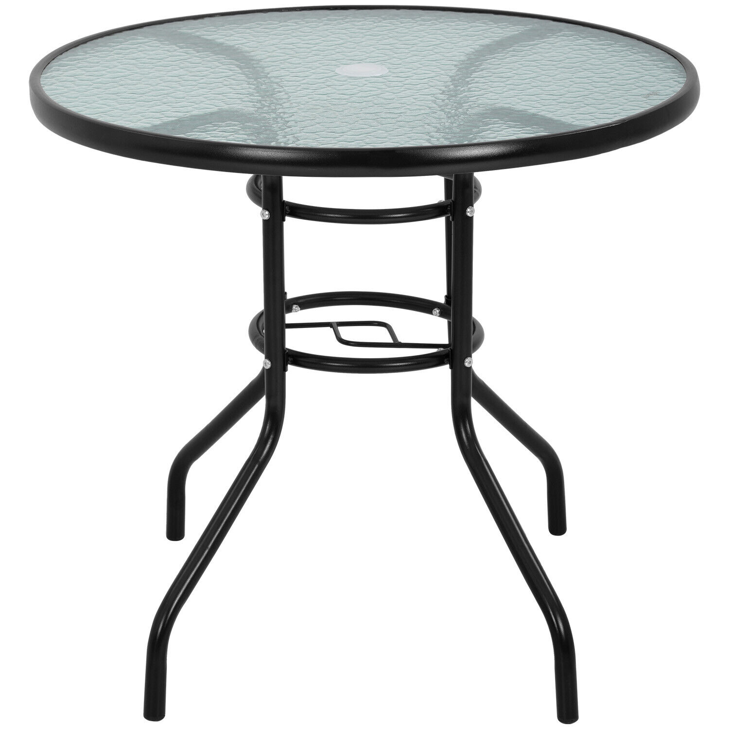 Round Glass Dining Table with Umbrella Hole for Patio