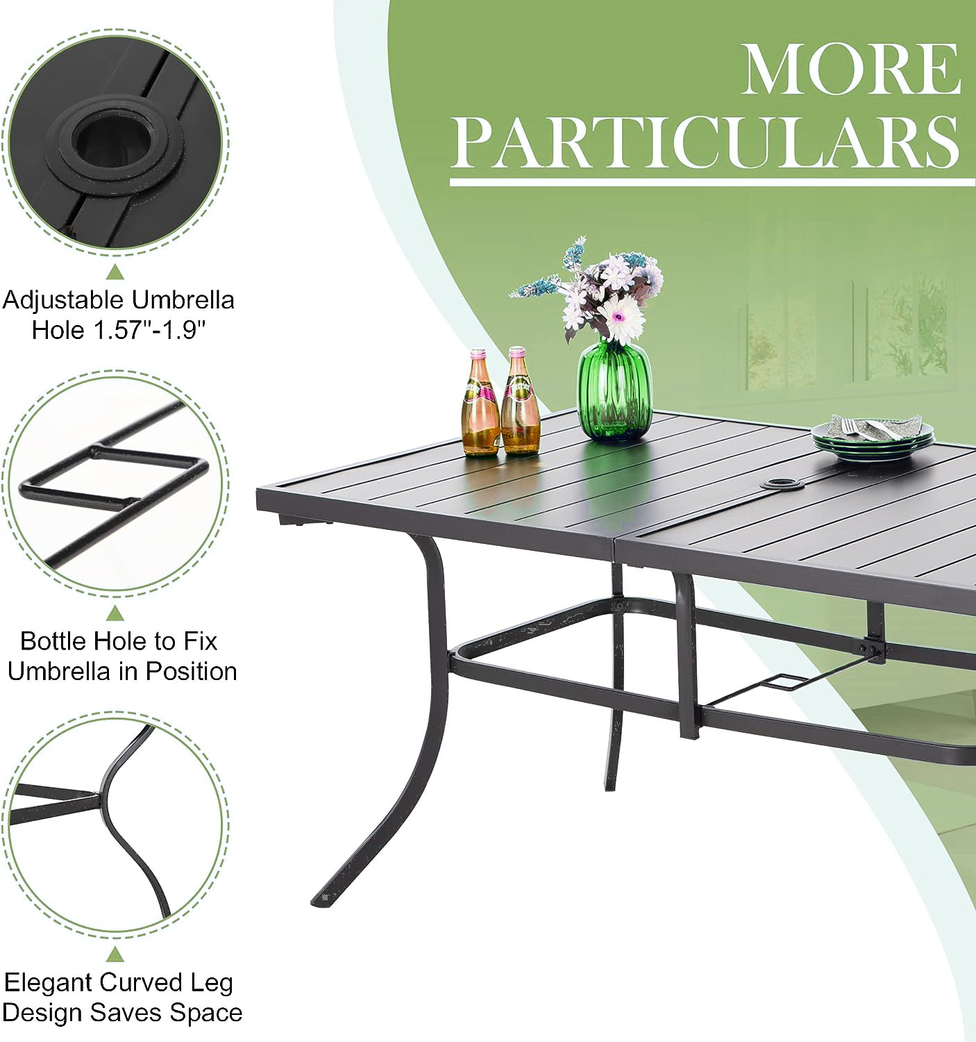 Rectangular Outdoor Dining Table for 6 with Umbrella
