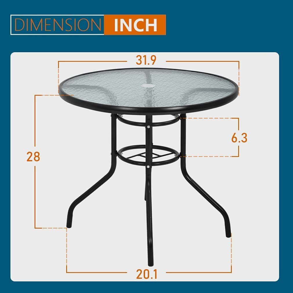 Round Glass Dining Table with Umbrella Hole for Patio