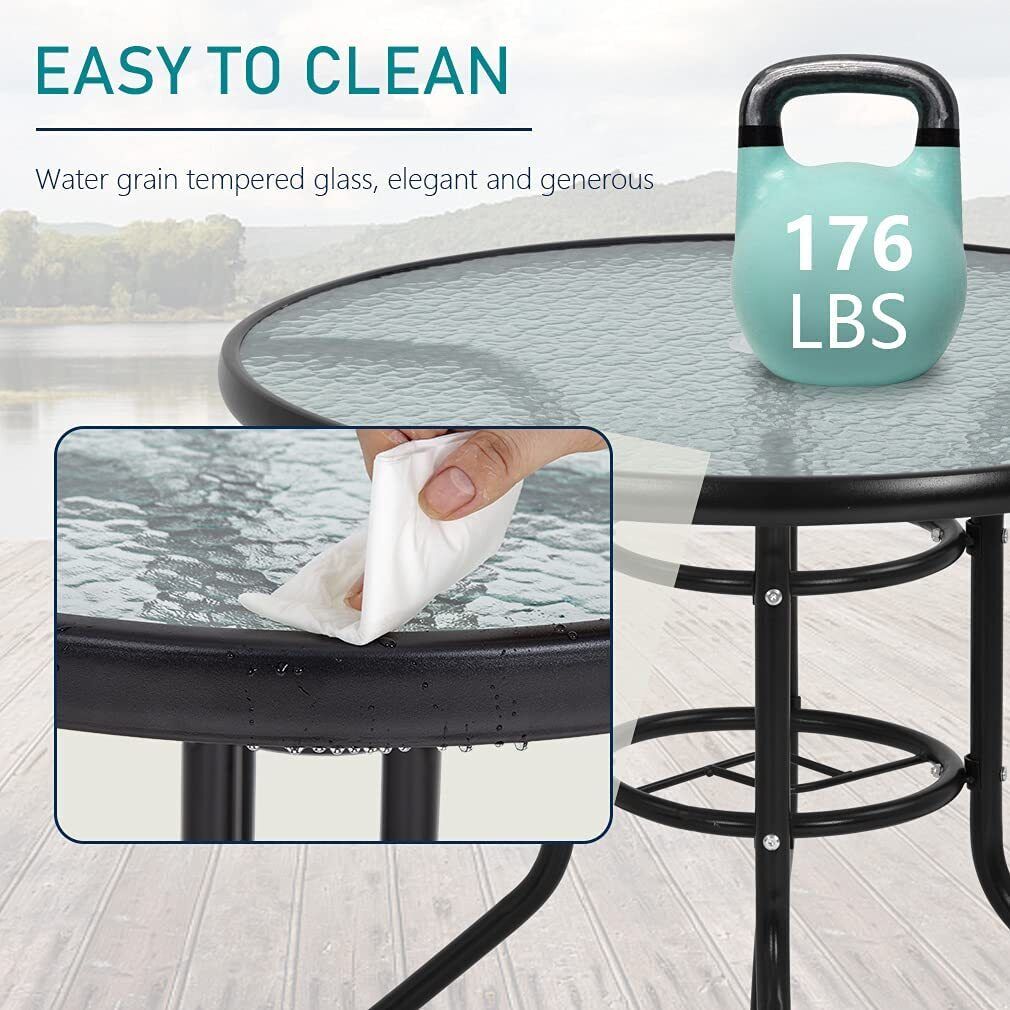 Round Glass Dining Table with Umbrella Hole for Patio