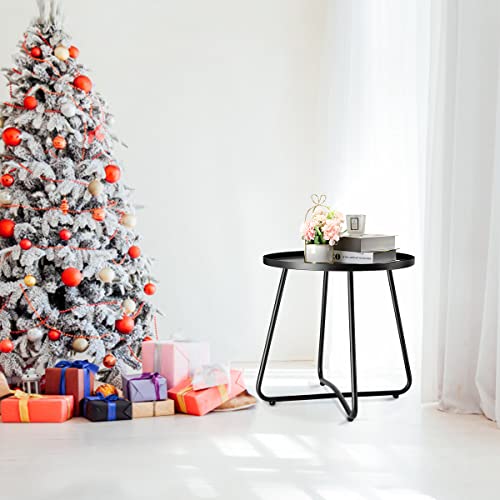 danpinera Outdoor Side Tables, Weather Resistant Steel Patio Side Table, Small Round Outdoor End Table Metal Side Table for Patio Yard Balcony Garden Bedside Black