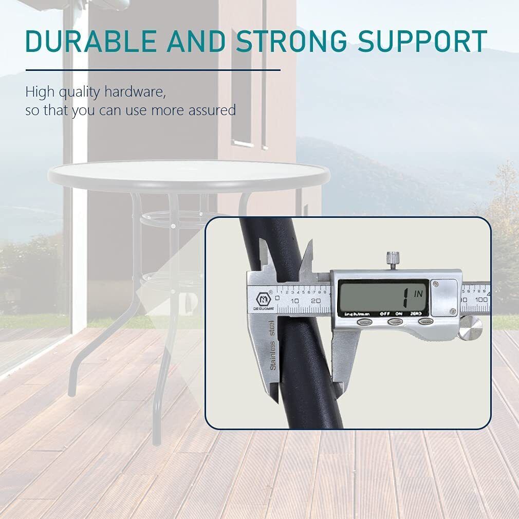 Round Glass Dining Table with Umbrella Hole for Patio