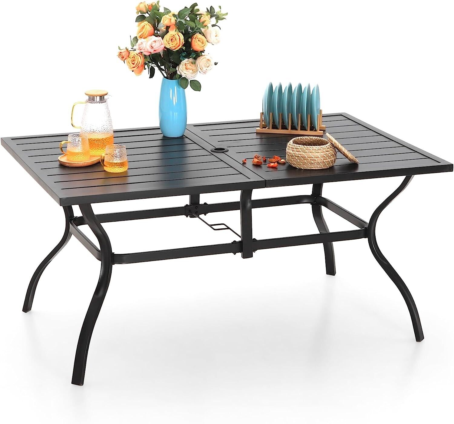 PHI VILLA Patio Dining Table with Umbrella Hole