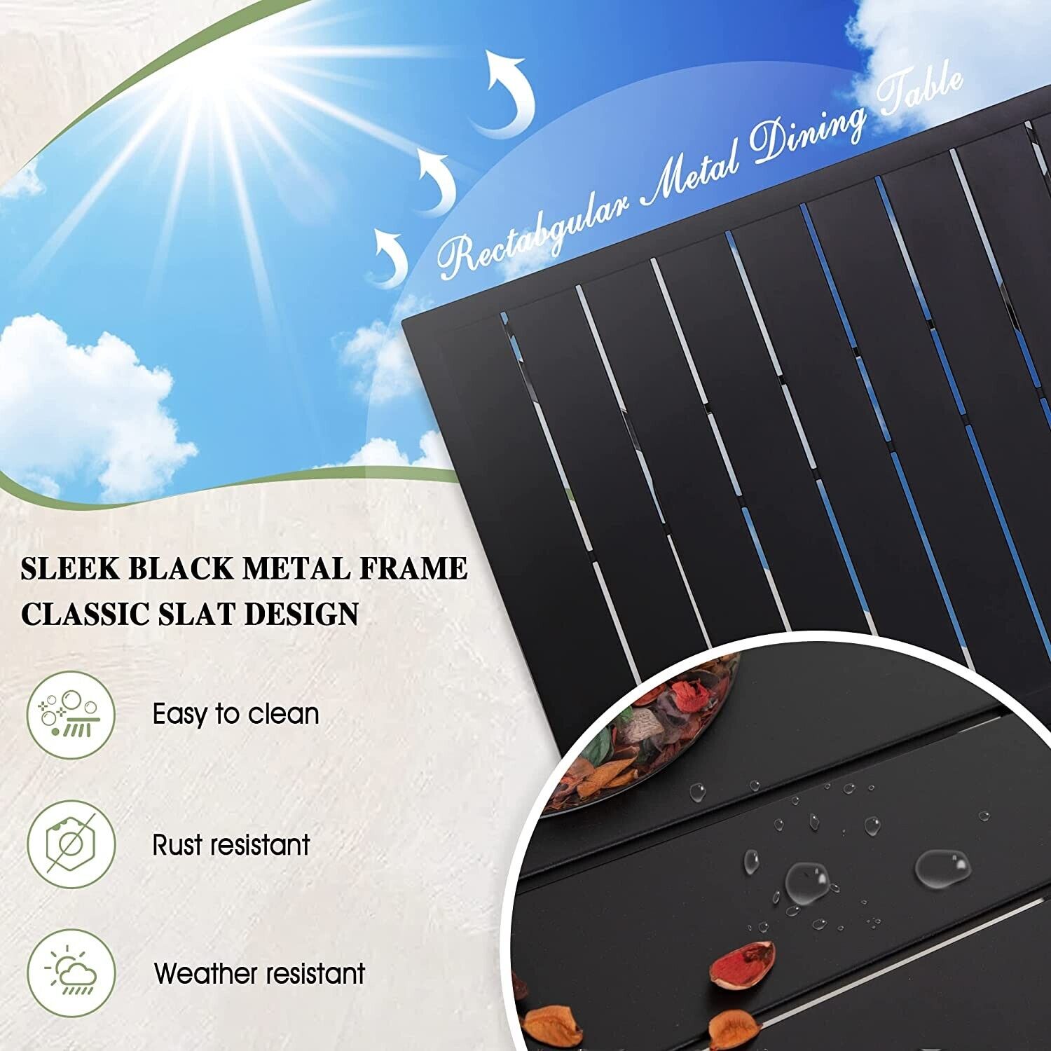 PHI VILLA Patio Dining Table with Umbrella Hole