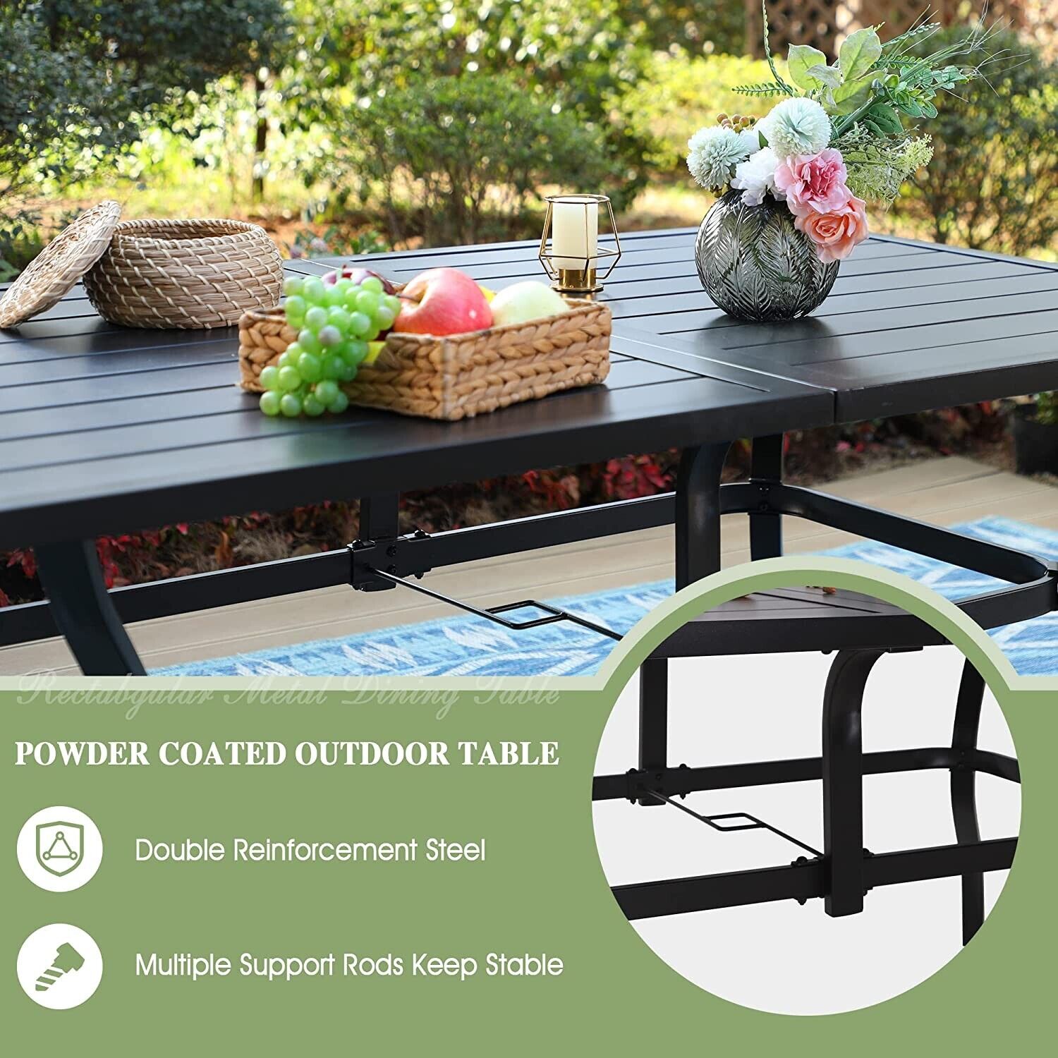 PHI VILLA Patio Dining Table with Umbrella Hole
