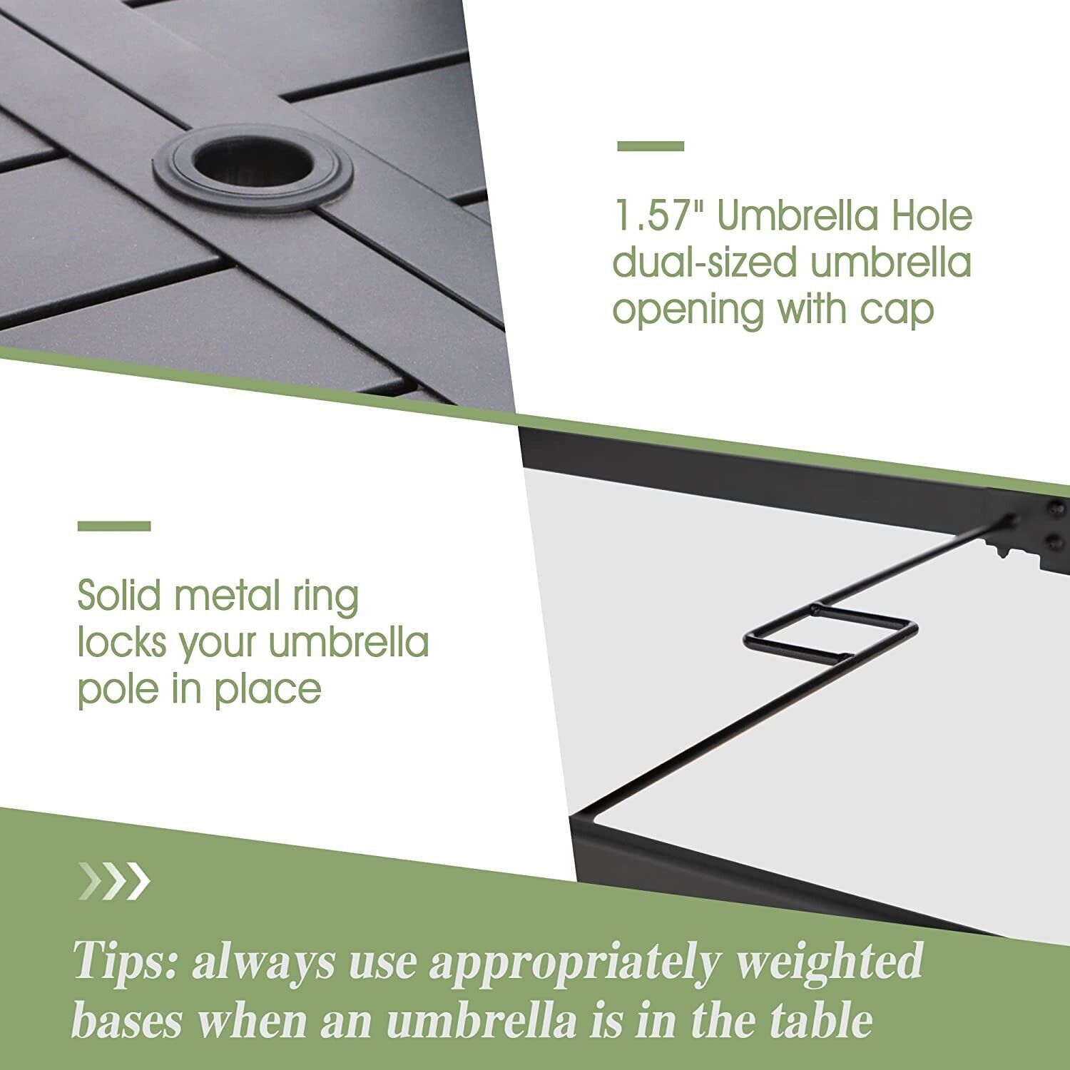 PHI VILLA Patio Dining Table with Umbrella Hole