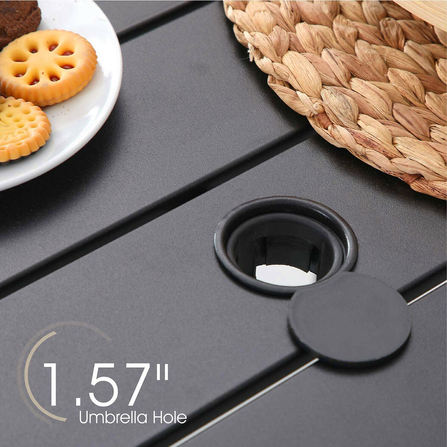 PHI VILLA Patio Dining Table with Umbrella Hole