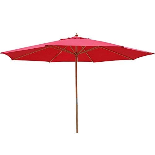 Oversized 13 Ft Diam. Market Patio Umbrella Outdoor Furniture Red Color 106” Height Solid German Beech Wood Pole & 8 Ribs w/Pulley Rope Waterproof for Beach Yard Garden Wedding Café Canopy Sun Shade
