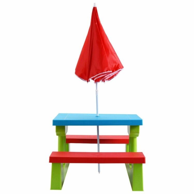 Kids Picnic Folding Table Bench Toddler Set In/Outdoor Playing W/Umbrella Canopy