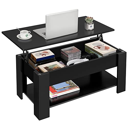 Yaheetech Black Lift Top Coffee Table with Hidden Compartment