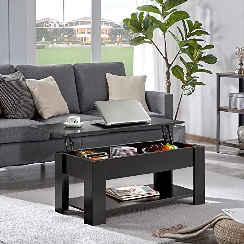 Yaheetech Black Lift Top Coffee Table with Hidden Compartment