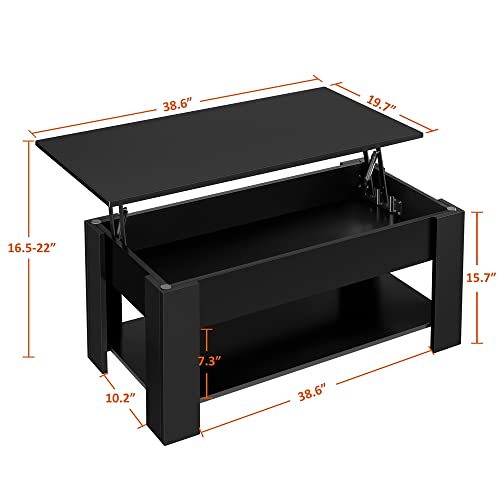 Yaheetech Black Lift Top Coffee Table with Hidden Compartment