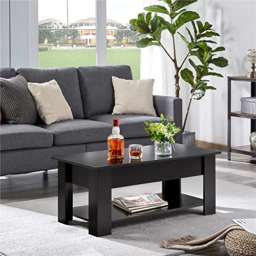 Yaheetech Black Lift Top Coffee Table with Hidden Compartment