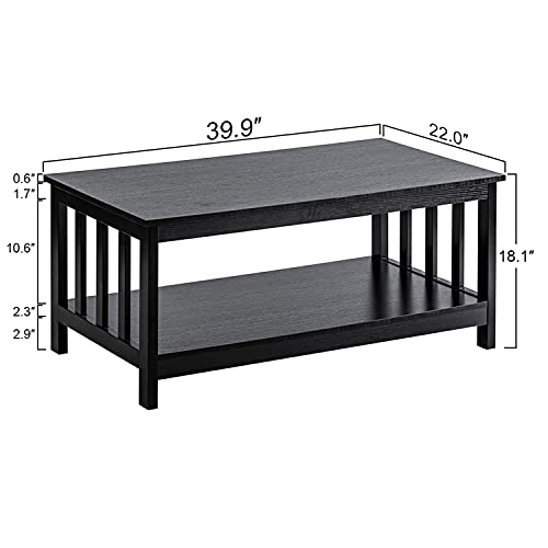 Black Wood Mission Coffee Table with Shelf