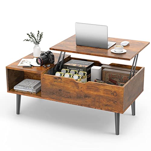 Sweetcrispy Coffee Table, Lift Top Center Table with Storage Shelf