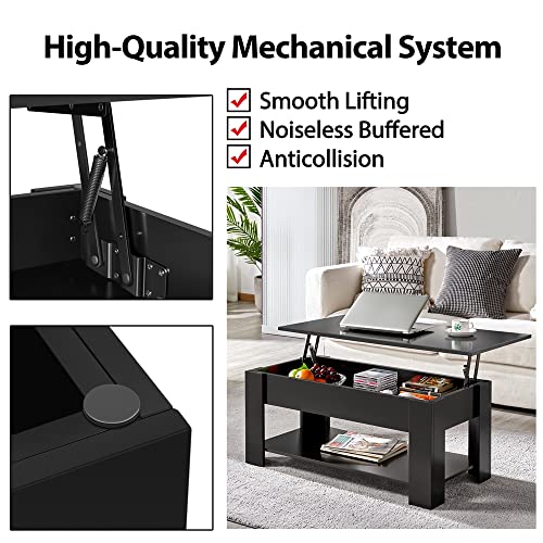Yaheetech Black Lift Top Coffee Table with Hidden Compartment