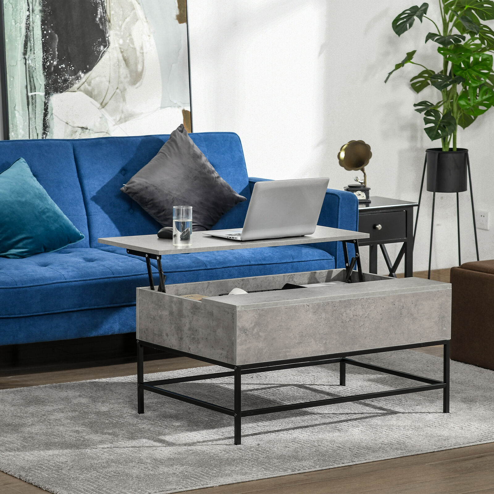 Modern Grey Lift Top Coffee Table with Storage
