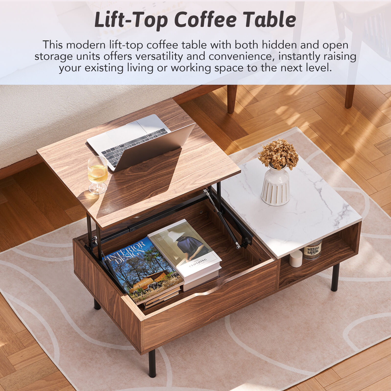 Coffee Table with Hidden Compartment and Shelf